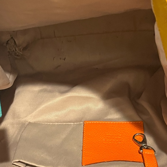 CLAUDIA FIRENZE Tan/ Tangerine /
Blue Leather Maxi Tote Bag - Picture 10 of 15